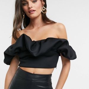 True Violet Bardot Crop Top, Black, US 10